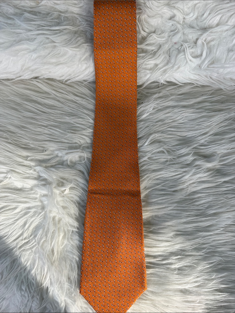 Salvatore Ferragamo Hockey Stick & Puck Silk Tie Orange Made in 🇮🇹 Italy